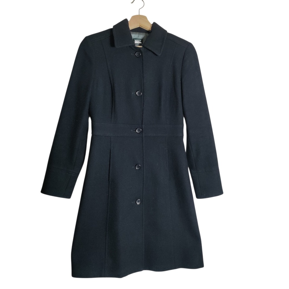 J.Crew Womens Black 100% Wool Button Front Mid-Length Coat Size 4